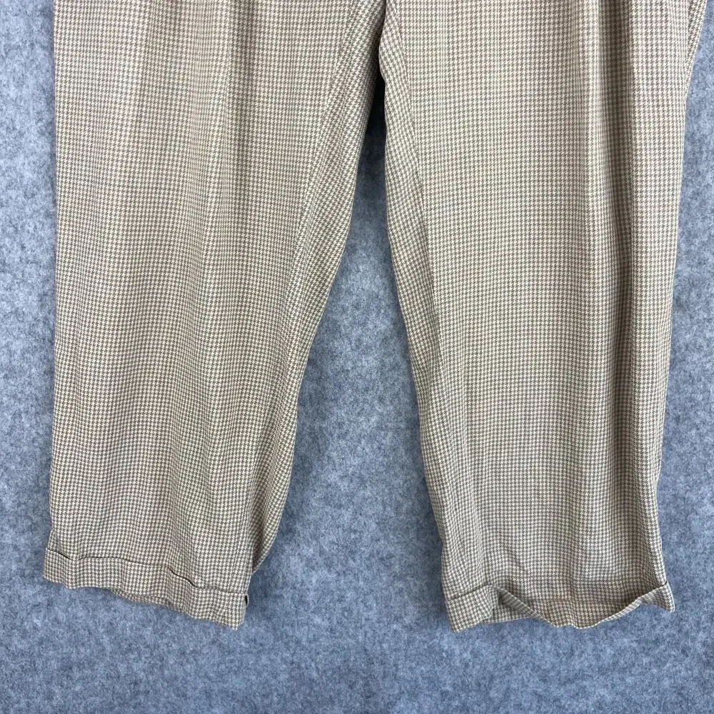 VTG Polo Ralph Lauren Pants Mens‎ 35x27 Beige Houndstooth Cuffed Pleated 80s USA
